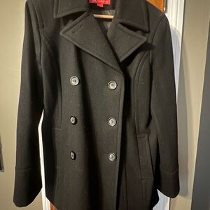 Anne Klein Double-Breasted Black Peacoat